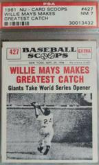 Willie Mays Makes [Greatest Catch] #427 Baseball Cards 1961 NU Card Scoops Prices