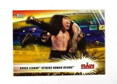Brock Lesnar Attacks Roman Reigns [Gold] #91 Wrestling Cards 2019 Topps WWE SummerSlam Prices