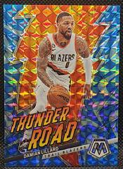 Damian Lillard [Reactive Blue] #18 Basketball Cards 2022 Panini Mosaic Thunder Road Prices