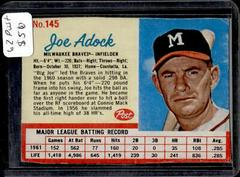 Joe Adock [Hand Cut Name Incorrect] #145 Baseball Cards 1962 Post Cereal Prices