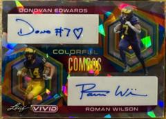 Donovan Edwards, Roman Wilson [Prismatic Gray] #CC-22 Football Cards 2023 Leaf Vivid Autographs Colorful Combos Prices