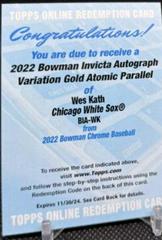 Wes Kath [Gold Atomic] Baseball Cards 2022 Bowman Chrome Invicta Autographs Prices
