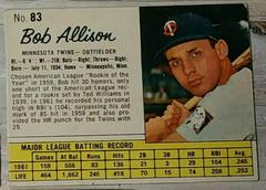 Bob Allison [Hand Cut] #83 Baseball Cards 1962 Jell O Prices