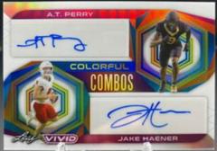A. T. Perry, Jake Haener [Prismatic White] #CC-1 Football Cards 2023 Leaf Vivid Autographs Colorful Combos Prices
