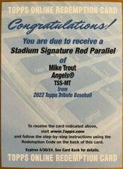 Mike Trout [Red] #TSS-MT Baseball Cards 2022 Topps Tribute Stadium Signatures Prices
