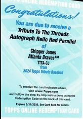 Chipper Jones [Red] #TTTA-CJ Baseball Cards 2024 Topps Tribute Threads Autograph Relic Prices