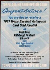 Oneil Cruz [Gold] #87BA-OCR Baseball Cards 2022 Topps Update 1987 Autographs Prices