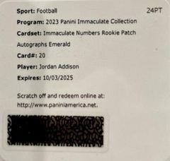 Jordan Addison [Emerald] #20 Football Cards 2023 Panini Immaculate Numbers Rookie Patch Autograph Prices