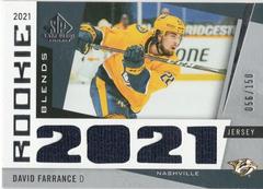 David Farrance Hockey Cards 2021 SP Game Used Rookie Blends Prices