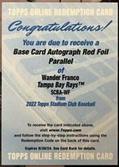 Wander Franco [Red Foil] #SCBA-WF Baseball Cards 2022 Stadium Club Autographs Prices