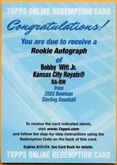 Bobby Witt Jr. #RA-BW Baseball Cards 2022 Bowman Sterling Rookie Autographs Prices