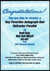 Brett Baty [Red] Baseball Cards 2023 Bowman Chrome Rookie Autographs Prices