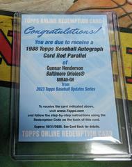 Gunnar Henderson [Red] #88BAU-GH Baseball Cards 2023 Topps Update 1988 Autographs Prices