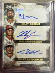 Adley Rutschman, Riley Greene, Nolan Gorman #ITA-GGR Baseball Cards 2023 Topps Inception Triple Autographs Prices
