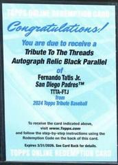 Fernando Tatis Jr. [Black] #TTTA-FTJ Baseball Cards 2024 Topps Tribute Threads Autograph Relic Prices