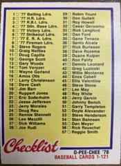 Checklist 1-121 #119 Baseball Cards 1978 O Pee Chee Prices