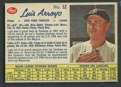 Luis Arroyo [Hand Cut] #12 Baseball Cards 1962 Post Canadian Prices