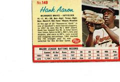 Hank Aaron [Hand Cut] #149 Baseball Cards 1962 Post Cereal Prices
