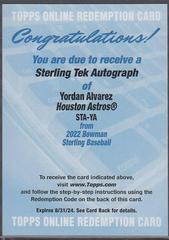 Yordan Alvarez #STA-YA Baseball Cards 2022 Bowman Sterling Tek Autographs Prices