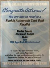 Hunter Greene [Gold] Baseball Cards 2022 Topps Triple Threads Rookie Autographs Prices