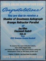 Jay Allen [Orange] Baseball Cards 2022 Bowman Chrome Shades of Greatness Autographs Prices
