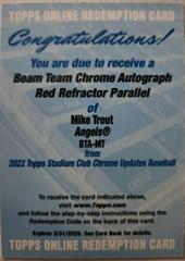 Mike Trout [Red] Baseball Cards 2022 Stadium Club Chrome Beam Team Autographs Prices