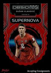 Dusan Vlahovic [Red Flood] Soccer Cards 2022 Panini Obsidian Supernova Prices