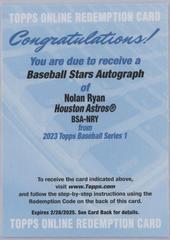 Nolan Ryan #BSA-NRY Baseball Cards 2023 Topps Series 1 Stars Autographs Prices