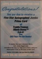 Freddie Freeman Baseball Cards 2022 Topps Five Star Autograph Jumbo Prime Prices