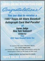 Aaron Judge [Red] #87ASA-AJ Baseball Cards 2022 Topps 1987 All Stars Autographs Prices