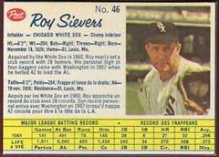 Roy Sievers [Hand Cut] #46 Baseball Cards 1962 Post Canadian Prices