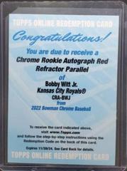 Bobby Witt Jr. [Red Refractor] #CRA-BWJ Baseball Cards 2022 Bowman Chrome Rookie Autographs Prices