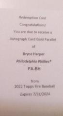 Bryce Harper [Gold] Baseball Cards 2022 Topps Fire Autographs Prices