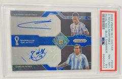 Carlos Tevez, Lautaro Martinez [Blue Shimmer] Soccer Cards 2022 Panini Prizm World Cup Dual Signatures Prices