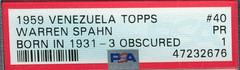 Warren Spahn [Born in 1931] #40 Baseball Cards 1959 Venezuela Topps Prices