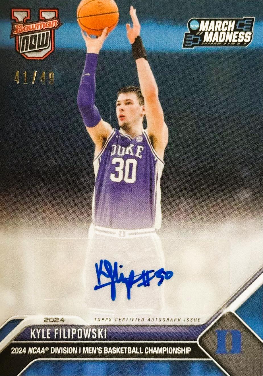 Kyle Filipowski [Blue] Prices 2024 Bowman U Now NCAA March Madness