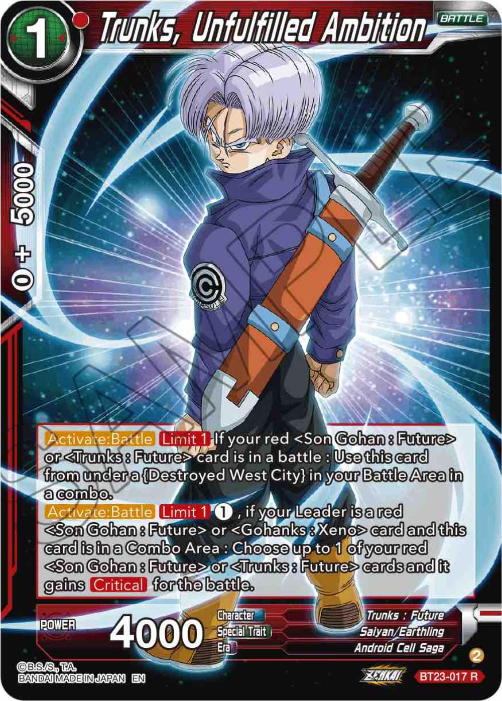 Trunks, Unfulfilled Ambition [Foil] BT23-017 Dragon Ball Super Perfect Combination