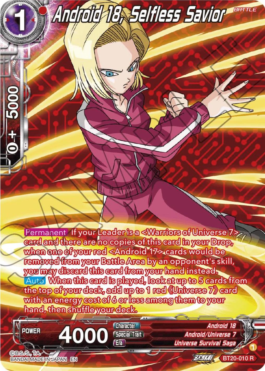 Android 18, Selfless Savior [Silver Foil Foil] BT20-010 Dragon Ball Super Power Absorbed