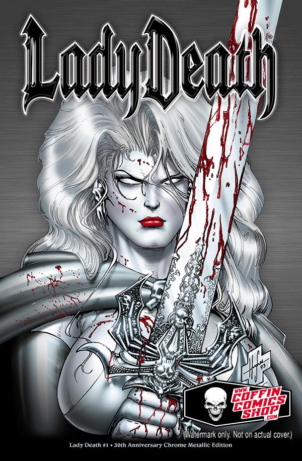 Lady Death: The Reckoning 30th Anniversary Edition [Hughes Chrome Metal] #1 (2024) Comic Books Lady Death: The Reckoning