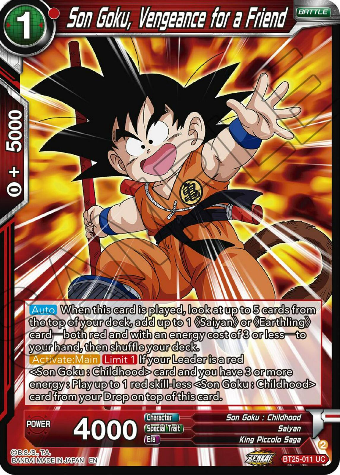 Son Goku, Vengeance for a Friend BT25-011 Dragon Ball Super Legend of the Dragon Balls