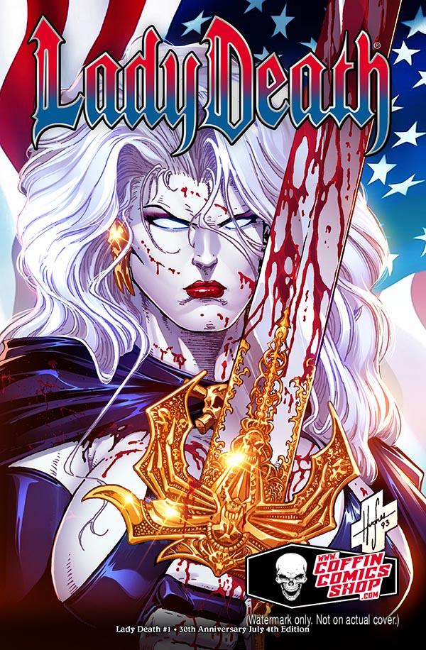 Lady Death: The Reckoning 30th Anniversary Edition [Hughes July 4th] #1 (2024) Comic Books Lady Death: The Reckoning