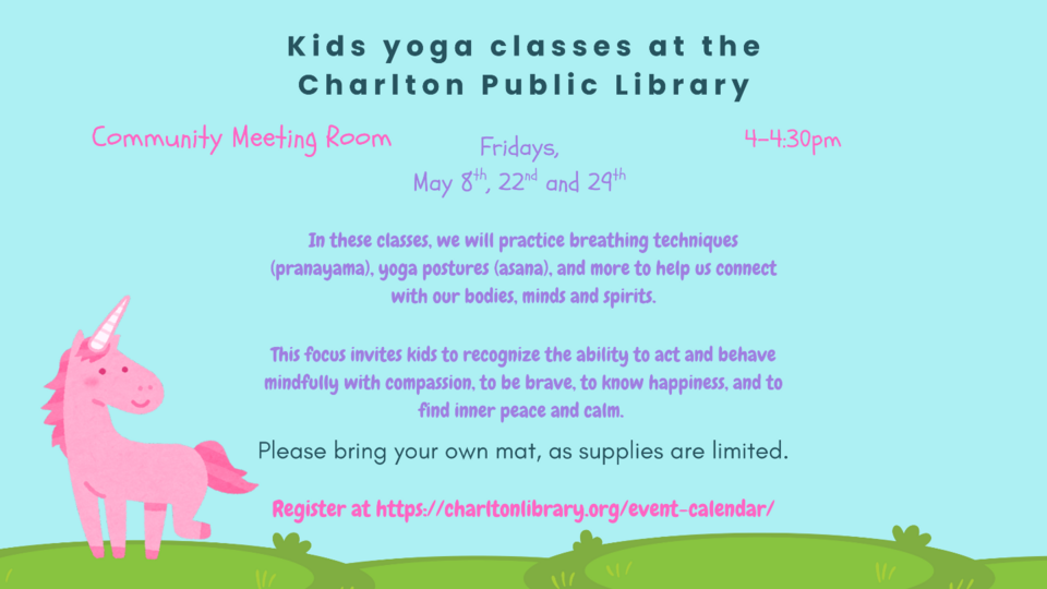 Kids yoga classes at the Charlton Public Library