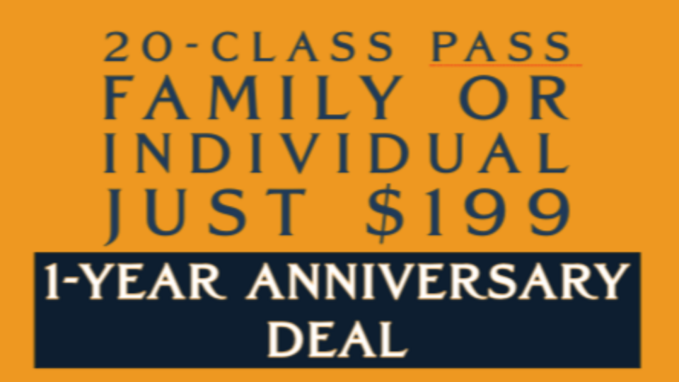 1-YEAR ANNIVERSARY DEAL: $9.95/class with 20 Class Pack for just $199*