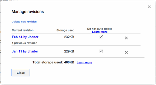 google drive manage revisions